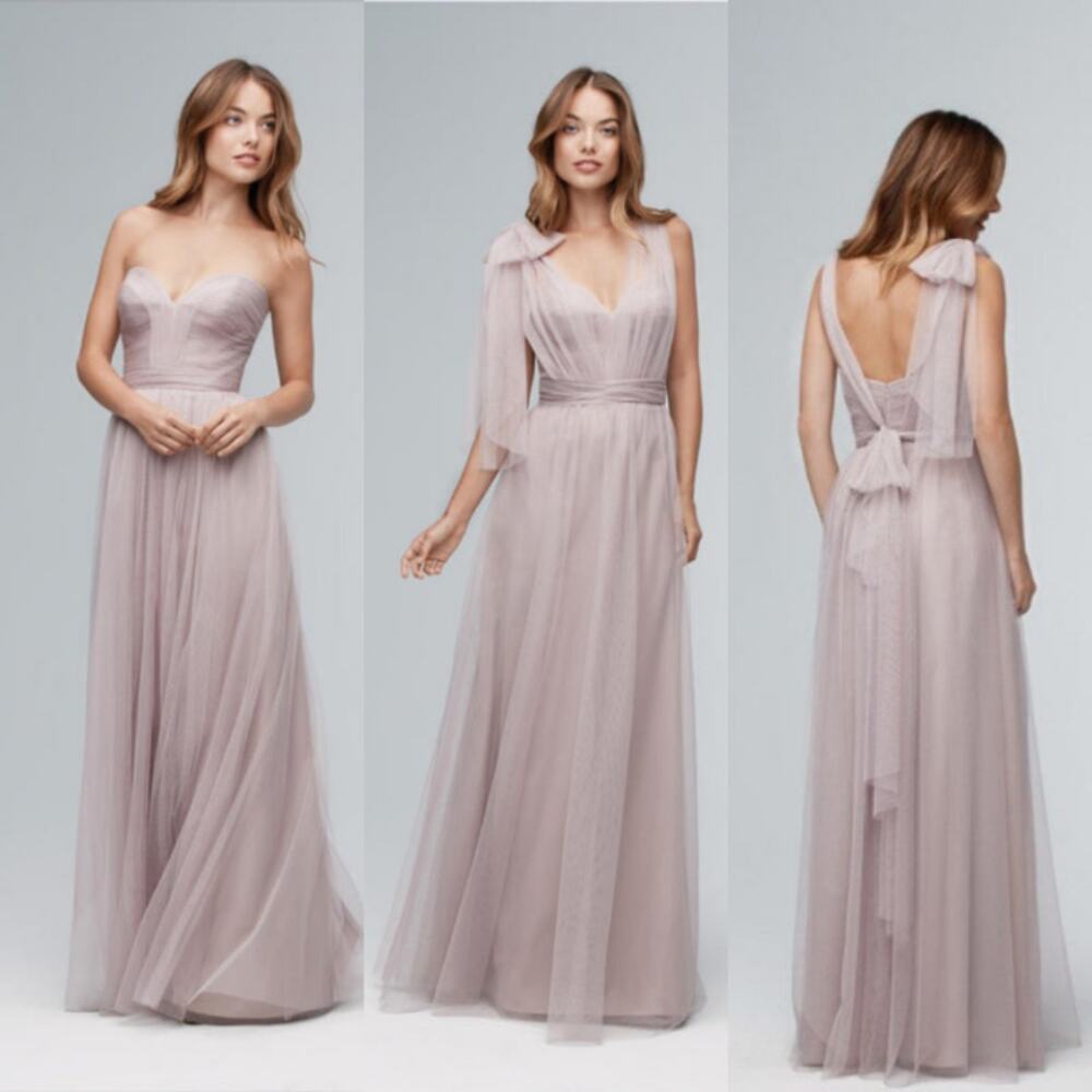 Wtoo by Watters 141 Convertible Bobbinet Gown Latte Sz 8 with Bust Taken in